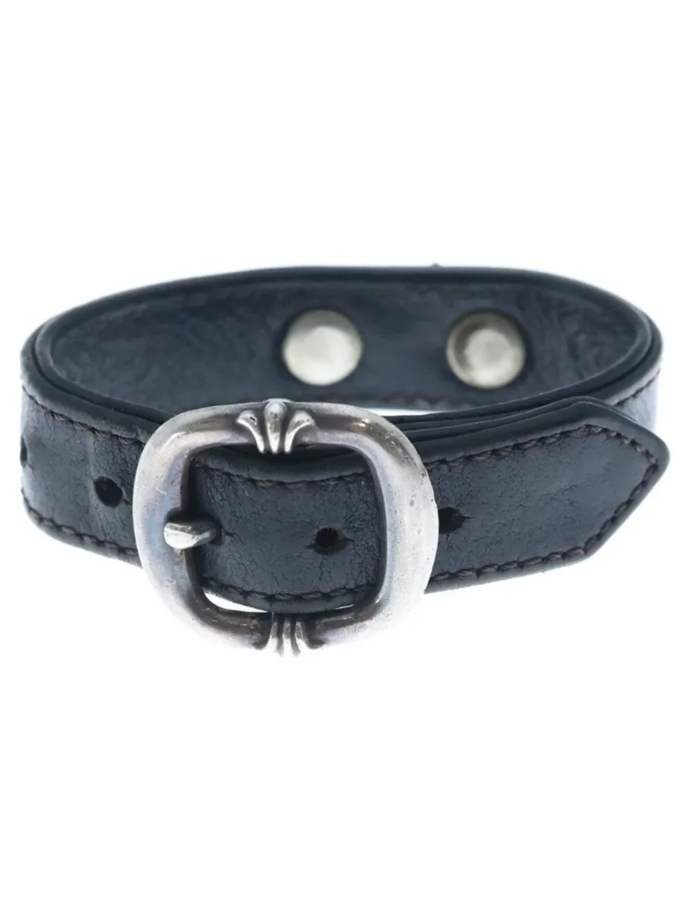 Chrome Hearts Gunslinger Tiny CH Cross Decoration Leather Bracelet Black Silver